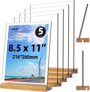 8.5x11 Inch Acrylic Sign Holder with Wooden Base, Desktop Display Stand (8.5x11 5Pack) 8.5x11 Inch Acrylic Sign Holder with Wooden Base, Desktop Display Stand (8.5x11 5Pack)