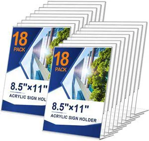 18 Pack Acrylic Sign Holder 8.5 x 11, Plastic Clear Display Stand for Tabletop, L-Shaped Vertical Acrylic Paper Holder for Menu, Flyers, Office, Restaurants, Documents, Store, Desktop 18 Pack Acrylic Sign Holder 8.5 x 11, Plastic Clear Display Stand for Tabletop, L-Shaped Vertical Acrylic Paper Holder for Menu, Flyers, Office, Restaurants, Documents, Store, Desktop