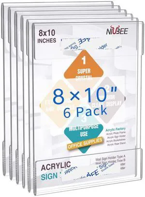 8x10 Acrylic Sign Holder Wall Mount Clear Frame 6 Pack With Adhesive Tapes, Vertical Display 8 x 10 Paper Flyer Poster, For Office Store Wall Door Window 8x10 Acrylic Sign Holder Wall Mount Clear Frame 6 Pack With Adhesive Tapes, Vertical Display 8 x 10 Paper Flyer Poster, For Office Store Wall Door Window