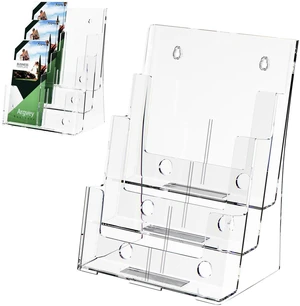 3-Tier Brochure Holder 8.5x11, Desktop Literature & File Organizer, 2-Pack Clear Plastic Brochure Display Stand with Removable Divider for 4 x 9-Inch Tri-Fold Pamphlets, Rack Cards, and Flyers 3-Tier Brochure Holder 8.5x11, Desktop Literature & File Organizer, 2-Pack Clear Plastic Brochure Display Stand with Removable Divider for 4 x 9-Inch Tri-Fold Pamphlets, Rack Cards, and Flyers