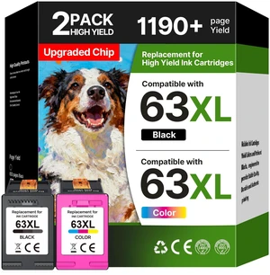 63XL Ink Cartridges Black and Color Compatible for HP Ink 63, High Yield for HP 63XL Ink Cartridge Combo Pack Work for OfficeJet 3830 4650 5255 5258 Envy 4520 4512 DeskJet 3630 1112 (1 Black,1 Color) 63XL Ink Cartridges Black and Color Compatible for HP Ink 63, High Yield for HP 63XL Ink Cartridge Combo Pack Work for OfficeJet 3830 4650 5255 5258 Envy 4520 4512 DeskJet 3630 1112 (1 Black,1 Color)