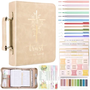 Bible Cover Case for Women Leather Bible Bag Kit Church Book Holder Apricot Journaling Kit Portable Carrying Organizer with Gold-Foiled Cross, Handle, Tabs,Study Supply Christian Gifts for Lady Bible Cover Case for Women Leather Bible Bag Kit Church Book Holder Apricot Journaling Kit Portable Carrying Organizer with Gold-Foiled Cross, Handle, Tabs,Study Supply Christian Gifts for Lady