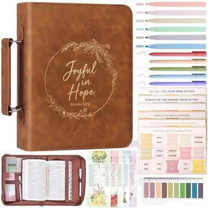 Bible Cover Case for Women Leather Bible Bag Kit Church Book Holder Brown Journaling Kit Portable Carrying Organizer with Gold-Foiled Wreath, Handle, Tabs,Study Supply Christian Gifts for Lady Bible Cover Case for Women Leather Bible Bag Kit Church Book Holder Brown Journaling Kit Portable Carrying Organizer with Gold-Foiled Wreath, Handle, Tabs,Study Supply Christian Gifts for Lady