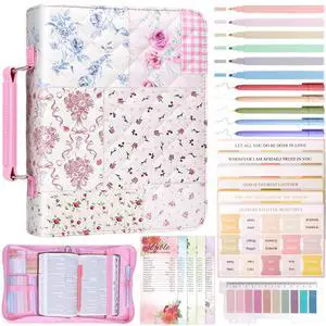 Bible Cover Case for Women Leather Bible Bag Kit Church Book Holder Floral Patchwork Quilted Journaling Kit Portable Carrying Organizer w/Handle, Tabs, Study Supplies Christian Gifts for Woman Bible Cover Case for Women Leather Bible Bag Kit Church Book Holder Floral Patchwork Quilted Journaling Kit Portable Carrying Organizer w/Handle, Tabs, Study Supplies Christian Gifts for Woman
