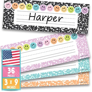 Desk Name Tags for Classroom, 36pc Nameplate & Classroom Name Tags for Desk 9"x3" Name Plates for Classroom Decor, 1st-3rd Grade Kindergarten Preschool Must Haves, Smiley Cubby Labels Teacher Supplies Desk Name Tags for Classroom, 36pc Nameplate & Classroom Name Tags for Desk 9"x3" Name Plates for Classroom Decor, 1st-3rd Grade Kindergarten Preschool Must Haves, Smiley Cubby Labels Teacher Supplies
