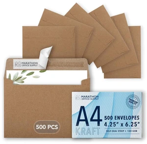 MOS Kraft Invitation Envelopes A4 (4.25 x 6.25 Inch) 500 Pack, Self-Seal Heavyweight Brown Envelopes for 4x6 Cards, Photos, Greeting Cards, Rustic Wedding Invitations, Baby Shower MOS Kraft Invitation Envelopes A4 (4.25 x 6.25 Inch) 500 Pack, Self-Seal Heavyweight Brown Envelopes for 4x6 Cards, Photos, Greeting Cards, Rustic Wedding Invitations, Baby Shower