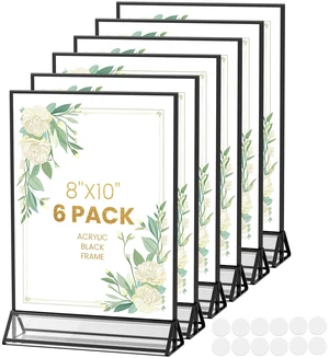 Black Frames 8X10 Acrylic Sign Holder Double-Sided Picture Frames Display Stand Menu Holder Flyer Holder for Menu, Wedding Table Number, Christmas Photos With Clear Stickers,6 Pack Black Frames 8X10 Acrylic Sign Holder Double-Sided Picture Frames Display Stand Menu Holder Flyer Holder for Menu, Wedding Table Number, Christmas Photos With Clear Stickers,6 Pack