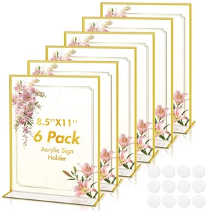 Acrylic Sign Holder 8.5 x11 Gold Frames,Wedding Table Numbers Vertical Double-sided 8.5 by 11 Picture Frames,Display Stand with Sticky Dots Restaurant Menus,Flyers,Office Photos,6 Pack Acrylic Sign Holder 8.5 x11 Gold Frames,Wedding Table Numbers Vertical Double-sided 8.5 by 11 Picture Frames,Display Stand with Sticky Dots Restaurant Menus,Flyers,Office Photos,6 Pack