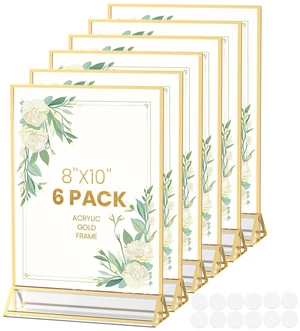 Gold Frames 8X10 Acrylic Sign Holder Double-Sided Picture Frames 8x10 Frame for Menu,Wedding Table Number, Display Stand,Flyer Holder Christmas Photos With Removable Round Stickers,6 Pack Gold Frames 8X10 Acrylic Sign Holder Double-Sided Picture Frames 8x10 Frame for Menu,Wedding Table Number, Display Stand,Flyer Holder Christmas Photos With Removable Round Stickers,6 Pack