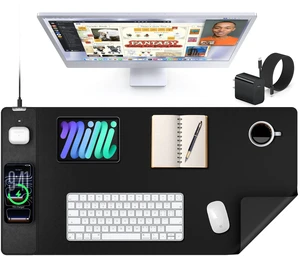 Mouse Pad with 15W Wireless Charging, XXL Large Leather Desk Mat, Black Waterproof Gaming Mousepad Home Office Desk Pad Protector with Non-Slip Base, Includes 20W PD Adapter & 6.56ft Woven Cable Mouse Pad with 15W Wireless Charging, XXL Large Leather Desk Mat, Black Waterproof Gaming Mousepad Home Office Desk Pad Protector with Non-Slip Base, Includes 20W PD Adapter & 6.56ft Woven Cable