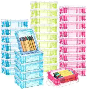 32 Pcs Plastic Crayon Boxes Bulk, Blue, Green, Red Stackable Crayon Holder Case with Snap Lids, Pen Pencil Container Organizer, for Art Craft School Classroom Office Supply 32 Pcs Plastic Crayon Boxes Bulk, Blue, Green, Red Stackable Crayon Holder Case with Snap Lids, Pen Pencil Container Organizer, for Art Craft School Classroom Office Supply