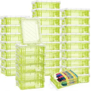 32 Pcs Plastic Crayon Boxes Bulk, Yellow Stackable Crayon Holder Case with Snap Lids, Pen Pencil Container Organizer, for Art Craft School Classroom Office Supply 32 Pcs Plastic Crayon Boxes Bulk, Yellow Stackable Crayon Holder Case with Snap Lids, Pen Pencil Container Organizer, for Art Craft School Classroom Office Supply