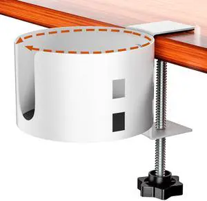 Upgraded Large Desk Cup Holder Clamp, Anti-Spill Cup Holder for Table, Durable 5 Adjustable Directions, Metal Office & PC Gaming Desk Accessories, Enough to Hold Coffee Cups, Water Bottles, White Upgraded Large Desk Cup Holder Clamp, Anti-Spill Cup Holder for Table, Durable 5 Adjustable Directions, Metal Office & PC Gaming Desk Accessories, Enough to Hold Coffee Cups, Water Bottles, White