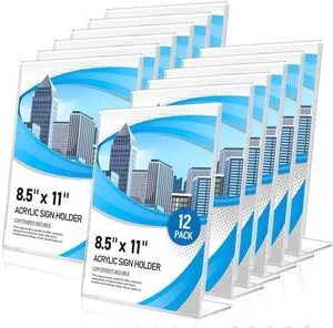 Acrylic Sign Holder 8.5 x 11 12 Pack, Double-Sided Clear Sign Holder Plastic Stands for Display, Table Sign Stands, L Shape Flyer Holder Acrylic Sign Holder 8.5 x 11 12 Pack, Double-Sided Clear Sign Holder Plastic Stands for Display, Table Sign Stands, L Shape Flyer Holder