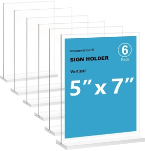 5x7 Acrylic Sign Holder 6 Pack, Double-Sided Display Stand, Plastic Card Holder for Business, Office, Party 5x7 Acrylic Sign Holder 6 Pack, Double-Sided Display Stand, Plastic Card Holder for Business, Office, Party
