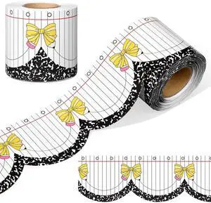 65ft Pencil Bow Composition Scalloped Bulletin Board Border Back to School Classroom Decor, Yellow Bow Notebook Style Decorative Trim, Teacher Supplies for Chalkboard Wall Desk 65ft Pencil Bow Composition Scalloped Bulletin Board Border Back to School Classroom Decor, Yellow Bow Notebook Style Decorative Trim, Teacher Supplies for Chalkboard Wall Desk