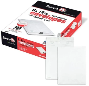 Survivor 9 x 12 Catalog Envelopes made with DuPont Tyvek Material, Self Sealing, Puncture, Tear & Moisture Resistant, 100/Box (QUAR1460) Survivor 9 x 12 Catalog Envelopes made with DuPont Tyvek Material, Self Sealing, Puncture, Tear & Moisture Resistant, 100/Box (QUAR1460)