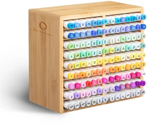 Bamboo Marker Organizer, Wooden Desktop Storage Holds 126 Markers Markers Pens Pencils Art Brushes Stationary Organizer Pencil Holder with 18 Compartments for Classroom Office Decor Home Bamboo Marker Organizer, Wooden Desktop Storage Holds 126 Markers Markers Pens Pencils Art Brushes Stationary Organizer Pencil Holder with 18 Compartments for Classroom Office Decor Home