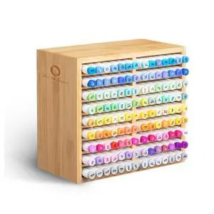 Bamboo Marker Organizer, Wooden Desktop Storage Holds 126 Markers Markers Pens Pencils Art Brushes Stationary Organizer Pencil Holder with 18 Compartments for Classroom Office Decor Home Bamboo Marker Organizer, Wooden Desktop Storage Holds 126 Markers Markers Pens Pencils Art Brushes Stationary Organizer Pencil Holder with 18 Compartments for Classroom Office Decor Home