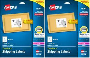 Printable Shipping Labels, Sure Feed Technology, 3-1/3" x 4", White, Laser/Inkjet Printable, 60 Blank Mailing Labels (15264) (Pack of 2) Printable Shipping Labels, Sure Feed Technology, 3-1/3" x 4", White, Laser/Inkjet Printable, 60 Blank Mailing Labels (15264) (Pack of 2)