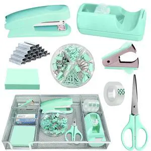 Green Office Desk Accessories Set with Stapler, Tape Dispenser and More Green Office Supplies Set with Stapler, Tape Dispenser, Scissors, Clips and More for Organized Workspace Green Office Desk Accessories Set with Stapler, Tape Dispenser and More Green Office Supplies Set with Stapler, Tape Dispenser, Scissors, Clips and More for Organized Workspace