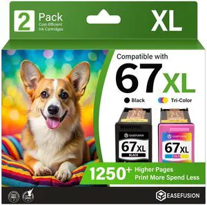 Replacement for HP 67 67XL Ink Cartridges Black/Color Combo Pack for HP Ink 67 HP67 HP67XL, Compatible with DeskJet 2855e 2755e 2700 4255e 4155e 4100 Envy 6000 6055e 6455e Printer, 2-Pack Replacement for HP 67 67XL Ink Cartridges Black/Color Combo Pack for HP Ink 67 HP67 HP67XL, Compatible with DeskJet 2855e 2755e 2700 4255e 4155e 4100 Envy 6000 6055e 6455e Printer, 2-Pack