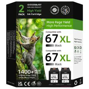 Printer Ink 67 Compatible for HP 67 Black Ink Cartridge Compatible for HP Ink 67 for HP 67 Ink Fit for DeskJet 2855e 2800e 4155e 2755e 2700 2700e 4100 4255e Envy 6055e 6455e 6000 6400 Printer(2 Black) Printer Ink 67 Compatible for HP 67 Black Ink Cartridge Compatible for HP Ink 67 for HP 67 Ink Fit for DeskJet 2855e 2800e 4155e 2755e 2700 2700e 4100 4255e Envy 6055e 6455e 6000 6400 Printer(2 Black)