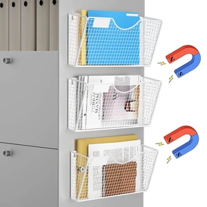 Magnetic File Holder, 3 Pockets Wall File Folders Holder No Drilling Magnetic Paper Mail Organizer Magazine Basket, Hanging Storage Rack for Fridge Cabinets Office Classroom(White) Magnetic File Holder, 3 Pockets Wall File Folders Holder No Drilling Magnetic Paper Mail Organizer Magazine Basket, Hanging Storage Rack for Fridge Cabinets Office Classroom(White)