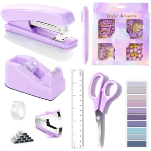 Purple Desk Accessories, Purple Office Supplies Accessories with Tape Dispenser, Stapler, Staple Remover, 1000 Staples, Tape, Clips Set, Ruler, Scissor, Pen Purple Desk Accessories, Purple Office Supplies Accessories with Tape Dispenser, Stapler, Staple Remover, 1000 Staples, Tape, Clips Set, Ruler, Scissor, Pen