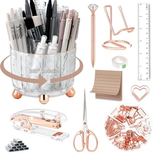 Rose Gold Desk Accessories, Office Supplies Desk Organizers 360°Pen Holder Acrylic Stapler Set, Phone Holder, Ballpoint Pen, Scissor, Binder Clips, Ruler, Transparent Glue, Sticky Note and Staples Rose Gold Desk Accessories, Office Supplies Desk Organizers 360°Pen Holder Acrylic Stapler Set, Phone Holder, Ballpoint Pen, Scissor, Binder Clips, Ruler, Transparent Glue, Sticky Note and Staples
