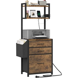 3 Drawer File Cabinet with Charging Station, 45''H, 3-Tier Small Filing Cabinet for Home Office, 11''*16'' for Small Printer, Fabric Drawer Fits Letter/A4, Tall Printer Stand, Rustic Brown 3 Drawer File Cabinet with Charging Station, 45''H, 3-Tier Small Filing Cabinet for Home Office, 11''*16'' for Small Printer, Fabric Drawer Fits Letter/A4, Tall Printer Stand, Rustic Brown