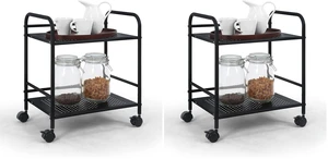2-Tier Metal Rolling Utility Cart Mobile Storage Shelf with Caster Wheels Small Space Organizer for Home, Office, Bedroom, Kitchen (BLK) (Pack of 2) 2-Tier Metal Rolling Utility Cart Mobile Storage Shelf with Caster Wheels Small Space Organizer for Home, Office, Bedroom, Kitchen (BLK) (Pack of 2)