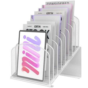 Inclined Desk File Organizer Folder Holder with 8-Section, White Inclined Desk File Organizer Folder Holder with 8-Section, White