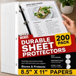 200 Pack Clear Sheet Protectors for 3 Ring Binder, 8.5 x 11, Reinforced Page Protectors, Acid-Free Polypropylene Plastic Sleeves, PVC-Free, Archival Safe, Letter Size, Top Loading 200 Pack Clear Sheet Protectors for 3 Ring Binder, 8.5 x 11, Reinforced Page Protectors, Acid-Free Polypropylene Plastic Sleeves, PVC-Free, Archival Safe, Letter Size, Top Loading