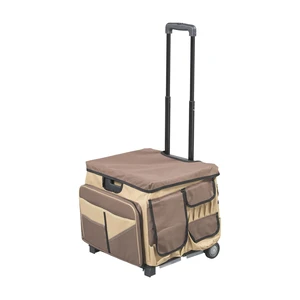 Folding Mobile Utility Cart, Canvas Organizer Bag, Chocolate/Sand Durable plastic, 30 compartments, adjustable handle, 40 lb capacity, collapses to 3" thick, rolling wheels for easy transport Folding Mobile Utility Cart, Canvas Organizer Bag, Chocolate/Sand Durable plastic, 30 compartments, adjustable handle, 40 lb capacity, collapses to 3" thick, rolling wheels for easy transport