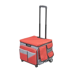 Folding Mobile Utility Cart, Canvas Organizer Bag, Red/Grey Durable plastic, 30 compartments, adjustable handle, 40 lb capacity, collapses to 3" thick, rolling wheels for easy transport Folding Mobile Utility Cart, Canvas Organizer Bag, Red/Grey Durable plastic, 30 compartments, adjustable handle, 40 lb capacity, collapses to 3" thick, rolling wheels for easy transport