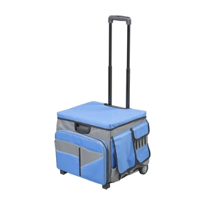 Folding Mobile Utility Cart, Canvas Organizer Bag, Blue/Grey Durable plastic, 30 compartments, adjustable handle, 40 lb capacity, collapses to 3" thick, rolling wheels for easy transport Folding Mobile Utility Cart, Canvas Organizer Bag, Blue/Grey Durable plastic, 30 compartments, adjustable handle, 40 lb capacity, collapses to 3" thick, rolling wheels for easy transport