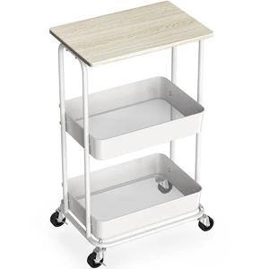 2-Tier Rolling Utility Cart Wood Top/Lockable Wheel, Maple Metal Storage Organizer Trolley for Kitchen, Bathroom, Office, Craft Room 2-Tier Rolling Utility Cart Wood Top/Lockable Wheel, Maple Metal Storage Organizer Trolley for Kitchen, Bathroom, Office, Craft Room