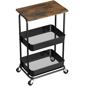 2-Tier Utility Cart Wood Top/Lockable Wheel, Rustic Brown 2-Tier Metal Storage Organizer Trolley for Kitchen, Bathroom, Office, Craft Room 2-Tier Utility Cart Wood Top/Lockable Wheel, Rustic Brown 2-Tier Metal Storage Organizer Trolley for Kitchen, Bathroom, Office, Craft Room