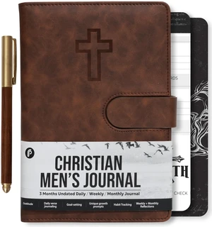Leather Christian Bible Prayer Journal For Men - Study Scripture Notebook & Planner Daily Devotional Undated Religious Jesus Faith Gifts for Graduation, Pastor Baptism & Church, Cross Leather Christian Bible Prayer Journal For Men - Study Scripture Notebook & Planner Daily Devotional Undated Religious Jesus Faith Gifts for Graduation, Pastor Baptism & Church, Cross
