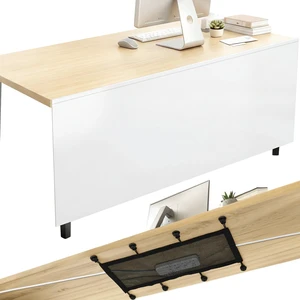 60'' Under Desk Privacy Panel Self Adhesive Desk Curtain Skirt White with Cable Management Net, Oxford Fabric Modesty Panel for Standing Desks, Workstations & Home Offices 60'' Under Desk Privacy Panel Self Adhesive Desk Curtain Skirt White with Cable Management Net, Oxford Fabric Modesty Panel for Standing Desks, Workstations & Home Offices