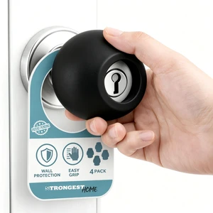 Black Silicone Door Knob Cover & Wall Protector Soft Rubber Handle Grip for Arthritis Support and Quiet Damage Prevention (4 Pack) Black Silicone Door Knob Cover & Wall Protector Soft Rubber Handle Grip for Arthritis Support and Quiet Damage Prevention (4 Pack)