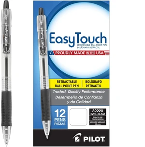 EasyTouch Ballpoint Pens, Medium Point 1.0mm, Black Ink, 12-Pack Taking notes made easy, black pens for school or office, retractable, refillable, ball point pens medium point EasyTouch Ballpoint Pens, Medium Point 1.0mm, Black Ink, 12-Pack Taking notes made easy, black pens for school or office, retractable, refillable, ball point pens medium point