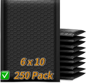 Poly Bubble Mailers 6x10 250 Pack Usable Size 6x9 Black Waterproof Self Seal Adhesive Shipping Bags, Cushioning Padded Envelopes for Shipping, Mailing,Small Business Supplies Poly Bubble Mailers 6x10 250 Pack Usable Size 6x9 Black Waterproof Self Seal Adhesive Shipping Bags, Cushioning Padded Envelopes for Shipping, Mailing,Small Business Supplies