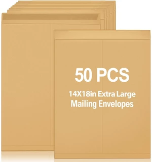 50 Pcs 14'' x 18'' Large Mailing Envelopes 32lb with Gummed Flaps Kraft Heavyweight Kraft Paper, Catalog Jumbo Size for Documents, Office Storage and Organizing Supplies, Self-seal Flap 50 Pcs 14'' x 18'' Large Mailing Envelopes 32lb with Gummed Flaps Kraft Heavyweight Kraft Paper, Catalog Jumbo Size for Documents, Office Storage and Organizing Supplies, Self-seal Flap