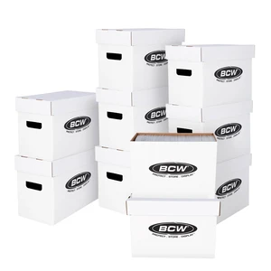 Comic Book Short Boxes, 10 Pack, 150-175 Capacity 200 lb test corrugated, stackable design, double-thick handles, protects collectibles, fits current and silver age Comic Book Short Boxes, 10 Pack, 150-175 Capacity 200 lb test corrugated, stackable design, double-thick handles, protects collectibles, fits current and silver age