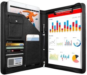 Zippered Padfolio Organizer, 10.2 Inch Portfolio Folder, Black Leather Planner Binder, For Documents, Letter Size, Business Card Holder, For Men&Women Zippered Padfolio Organizer, 10.2 Inch Portfolio Folder, Black Leather Planner Binder, For Documents, Letter Size, Business Card Holder, For Men&Women