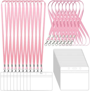 100 Pack Lanyards for ID Badges with Clear Name Tags, Reusable Lanyards Horizontal ID Card Badge Holders Plastic Name Badges for Men Women Kids Business School and Office Supplies (Pink) 100 Pack Lanyards for ID Badges with Clear Name Tags, Reusable Lanyards Horizontal ID Card Badge Holders Plastic Name Badges for Men Women Kids Business School and Office Supplies (Pink)