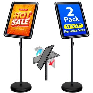 2Pack 11x17 Sign Stand - Adjustable Floor Standing Sign Holder Pedestal Poster Stand, Adjustable Height, Vertical/Horizontal Snap-Open Frame, Business & Store Sign Holder Stand, Black 2Pack 11x17 Sign Stand - Adjustable Floor Standing Sign Holder Pedestal Poster Stand, Adjustable Height, Vertical/Horizontal Snap-Open Frame, Business & Store Sign Holder Stand, Black