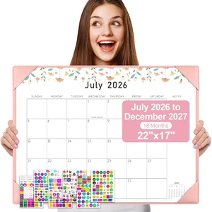 Desk Calendar 2026-2027 with Desktop Mat,22x17'' Large Desktop Pad Calendar 18-Month Calendar July 2026-Dec 2027, Teacher Monthly Calendar for Home School Office, Pink with 6 Stickers Desk Calendar 2026-2027 with Desktop Mat,22x17'' Large Desktop Pad Calendar 18-Month Calendar July 2026-Dec 2027, Teacher Monthly Calendar for Home School Office, Pink with 6 Stickers